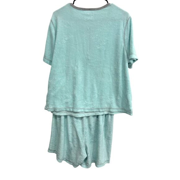 Silver Wear Light Blue Terrycloth Lounge Set Henley Top Elastic Waist Shorts - Picture 2 of 12